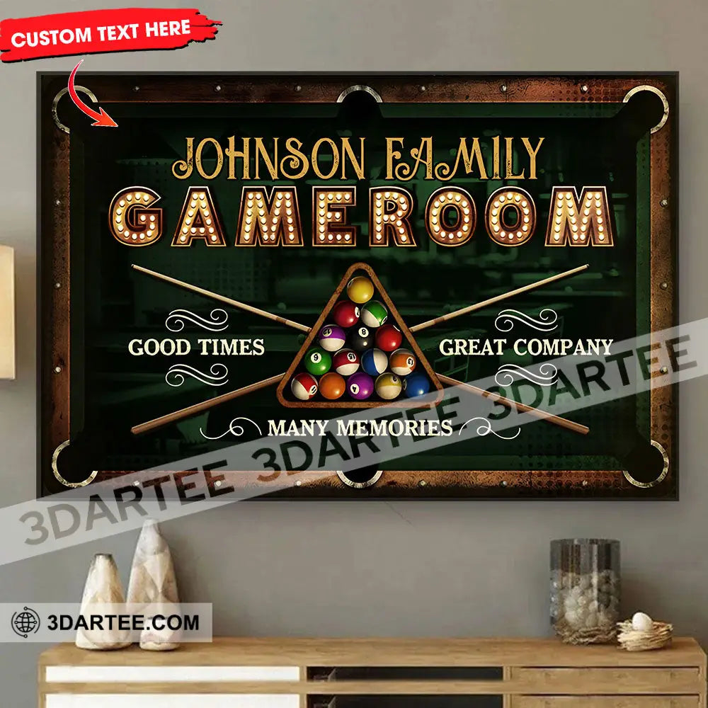 Billiard Lovers Billiard Game Room Home Decor Gift Personalized Canvas Personalized Poster Poster / 12’’ x 8’’