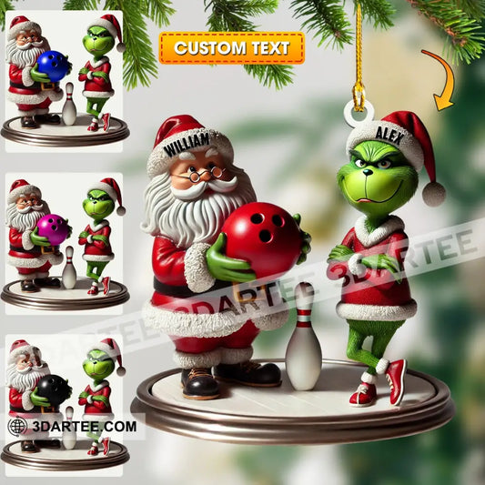 Bowling Santa And ELF Home Decor Christmas Ornament Personalized Ornament 3.54’’ / 1 Ornament Ornament