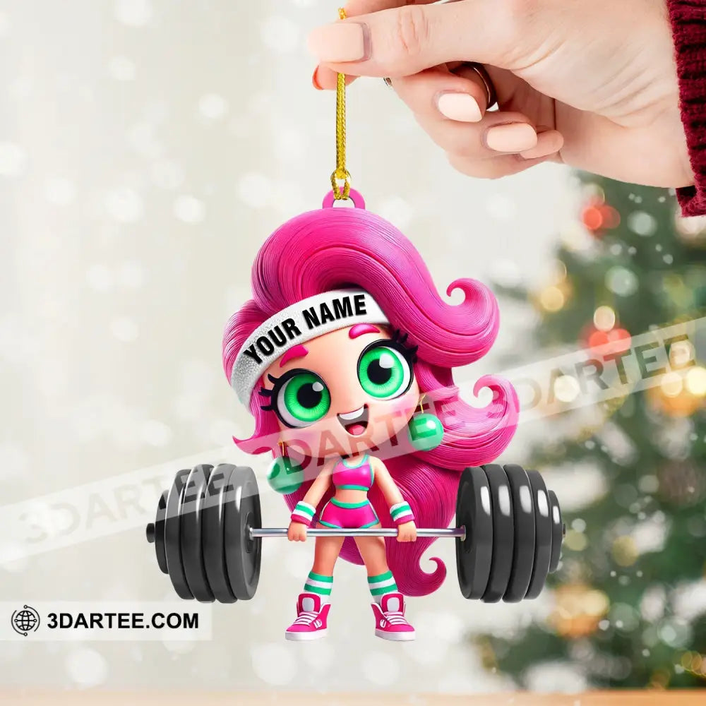 Chibi Girl Weightlifting Christmas Home Decor Christmas Ornament Personalized Ornament 3.54’’ / 1 Ornament Ornament