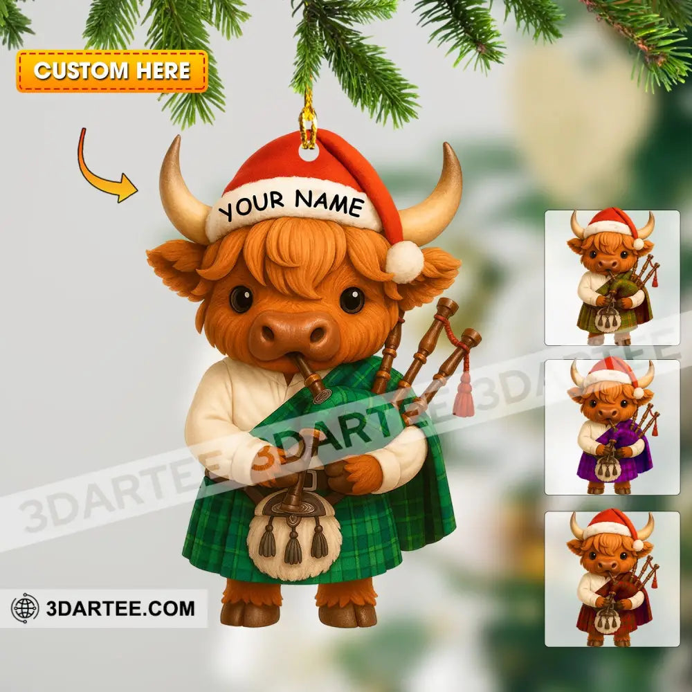 Christmas Scottish Highland Cow Home Decor Christmas Ornament Personalized Ornament 3.54’’ / 1 Ornament Ornament