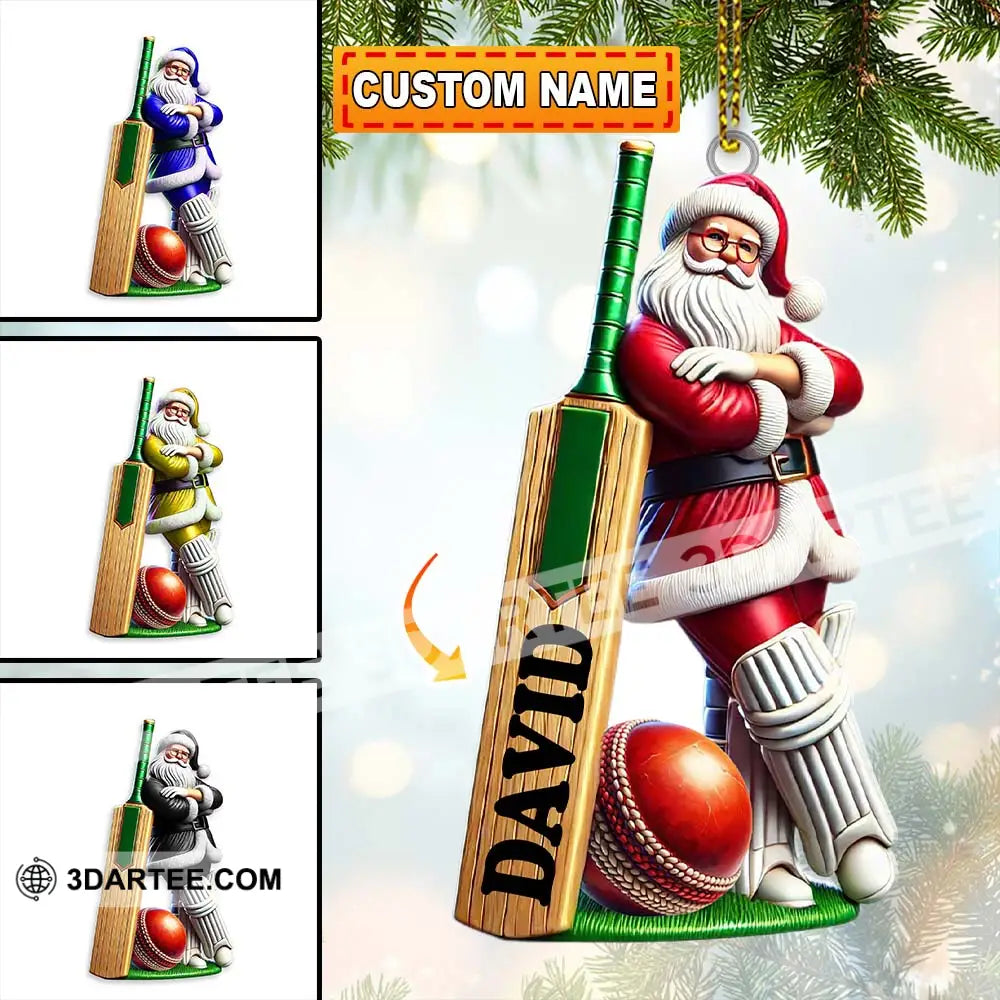 Cricket Ball Ready Santa Christmas Ornament Personalized Ornament 3.54’’ / 1 Ornament Ornament