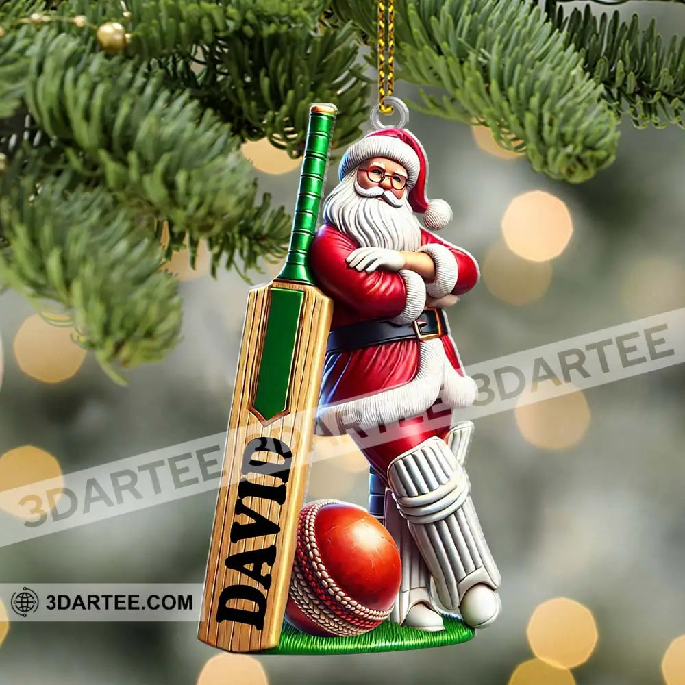 Cricket Ball Ready Santa Christmas Ornament Personalized Ornament Ornament