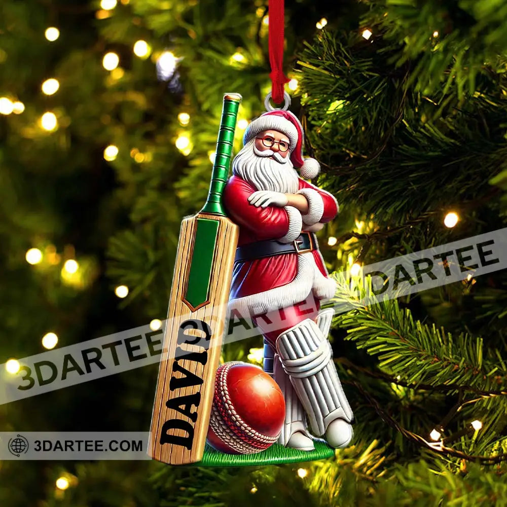 Cricket Ball Ready Santa Christmas Ornament Personalized Ornament Ornament