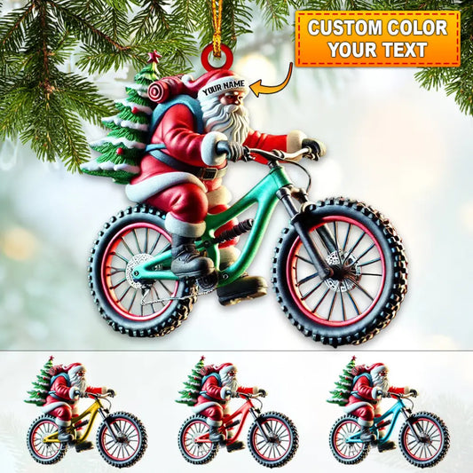 Custom Name Bicycle Santa Ornament Christmas Gift