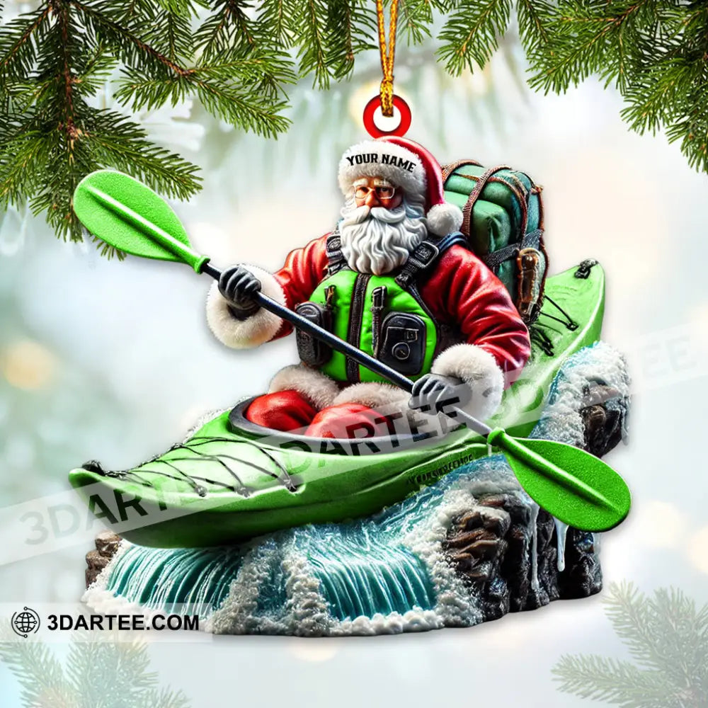 Custom Name Kayak Santa Ornament Lover Christmas Gift 3.54’’ / 1