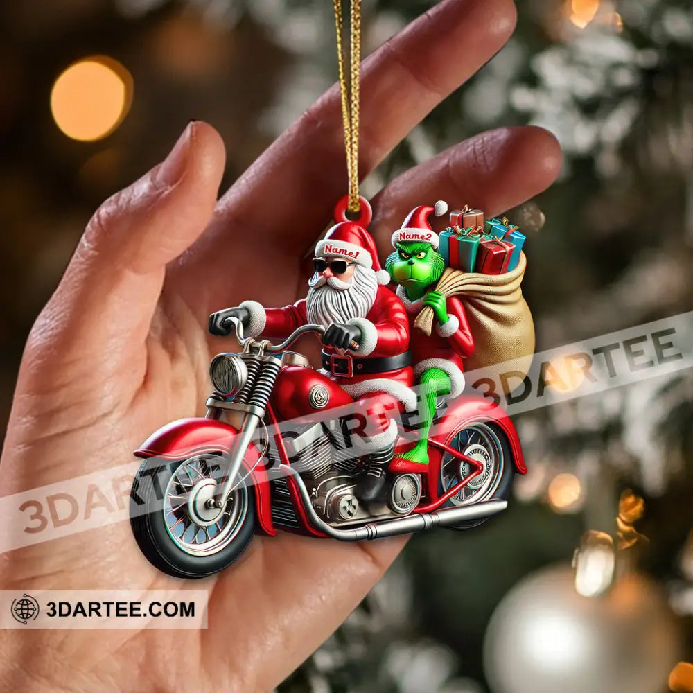 Custom Name Motorcycle Christmas Santa Ornament Gift For Lover