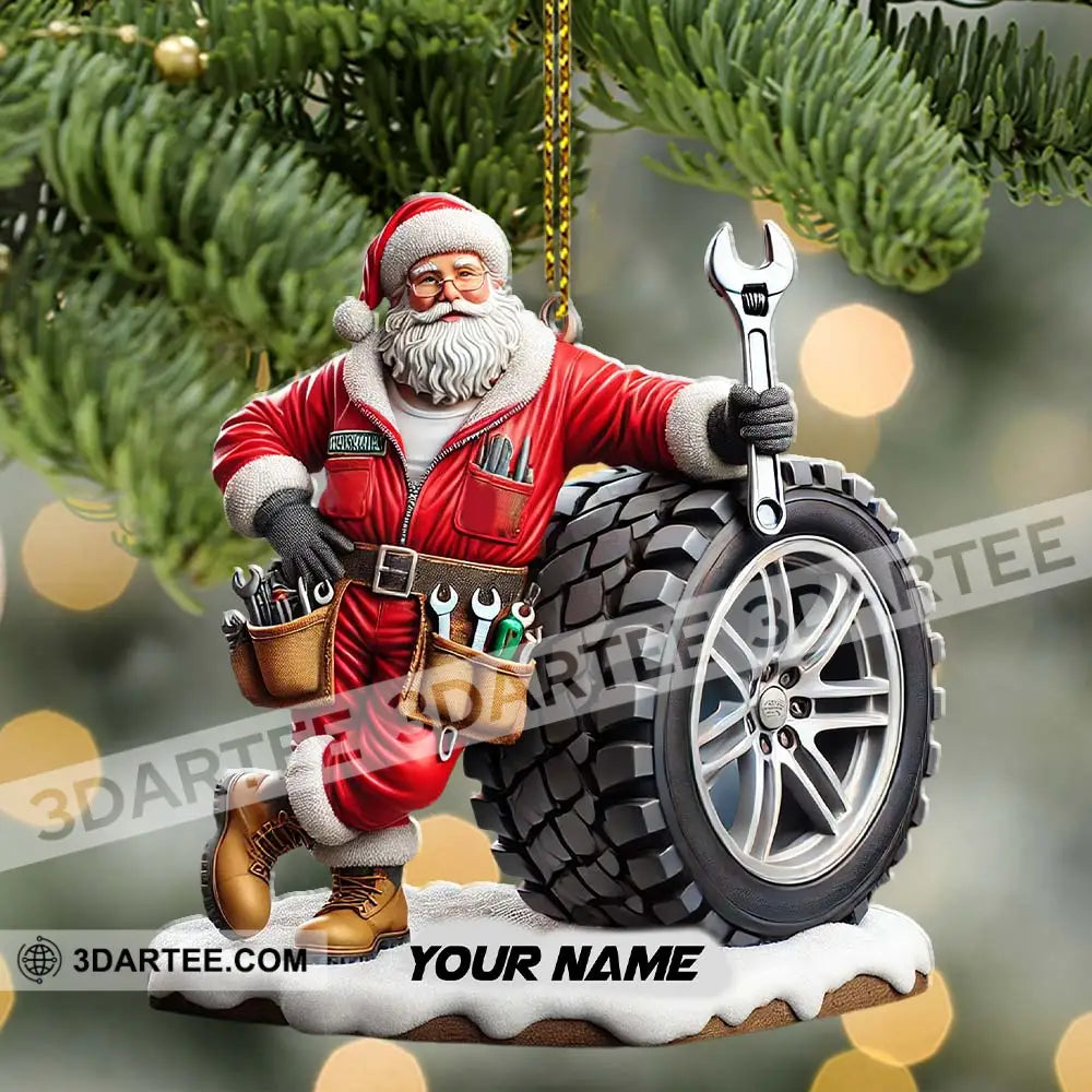 Custom Name Santa Mechanic Ornament Christmas Gift