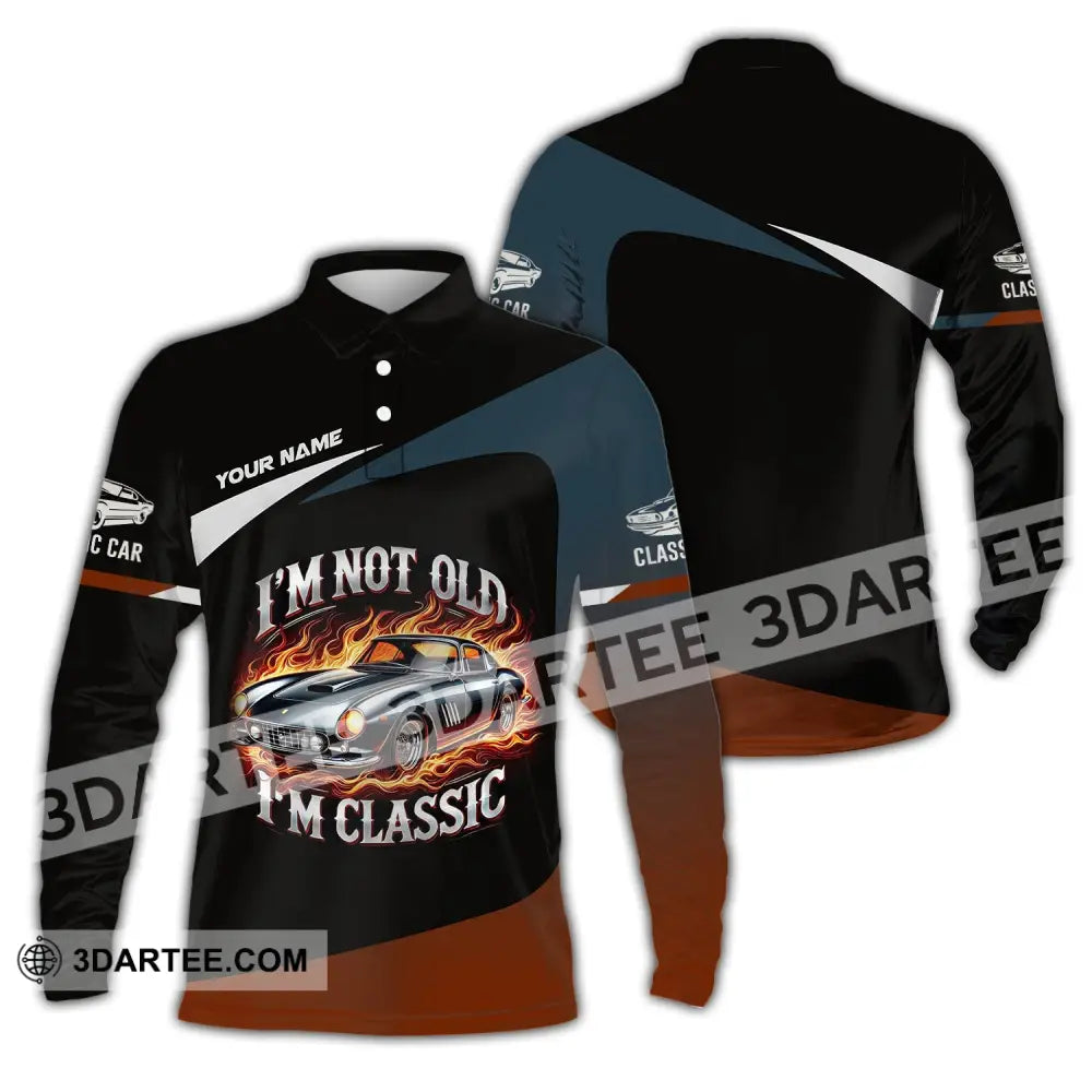Man Shirt Custom Name Classic Car Lover T-Shirt Long Sleeve Polo / S T-Shirt