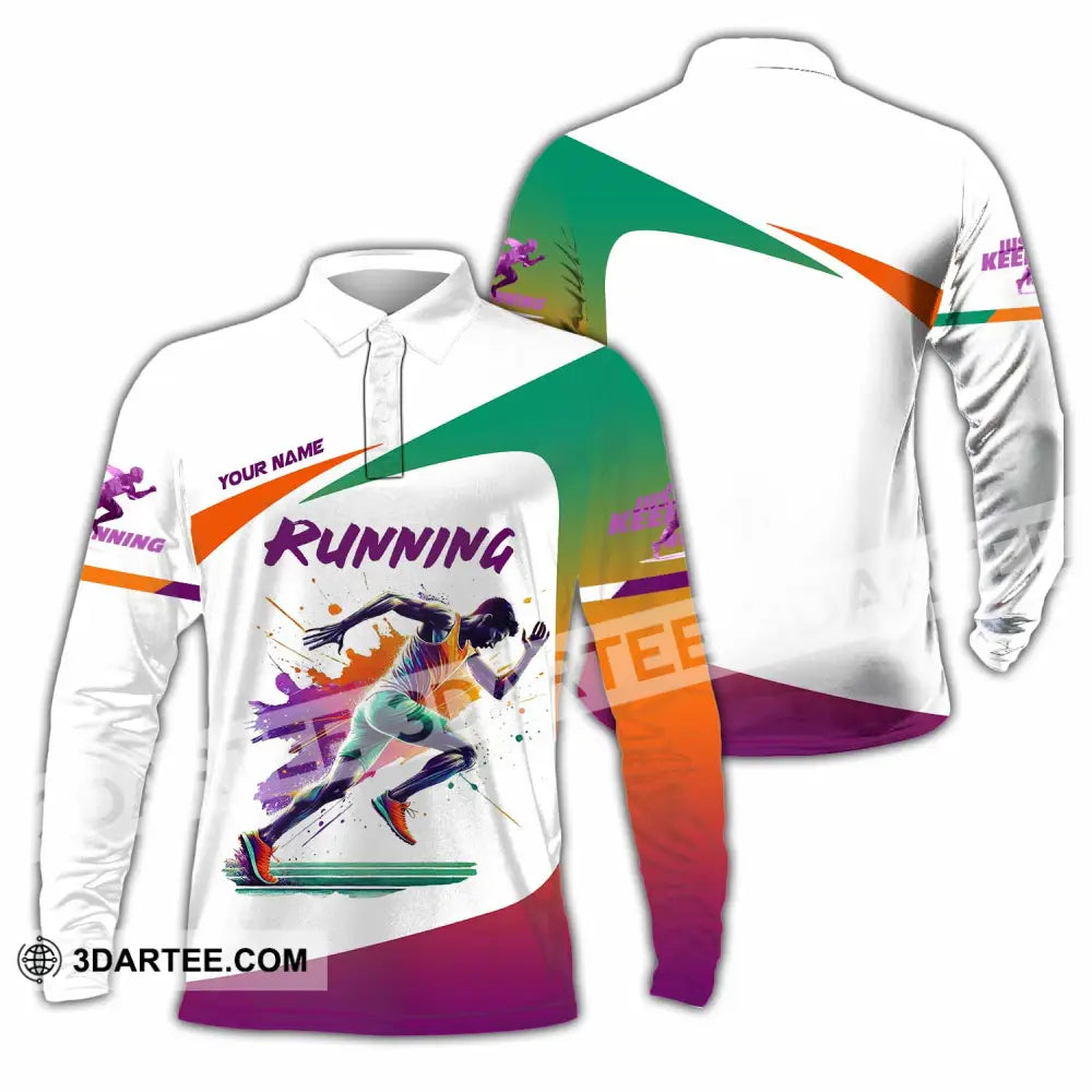 Men Shirt - Custom Running Man Runner Shirt Long Sleeve Polo / S T-shirt