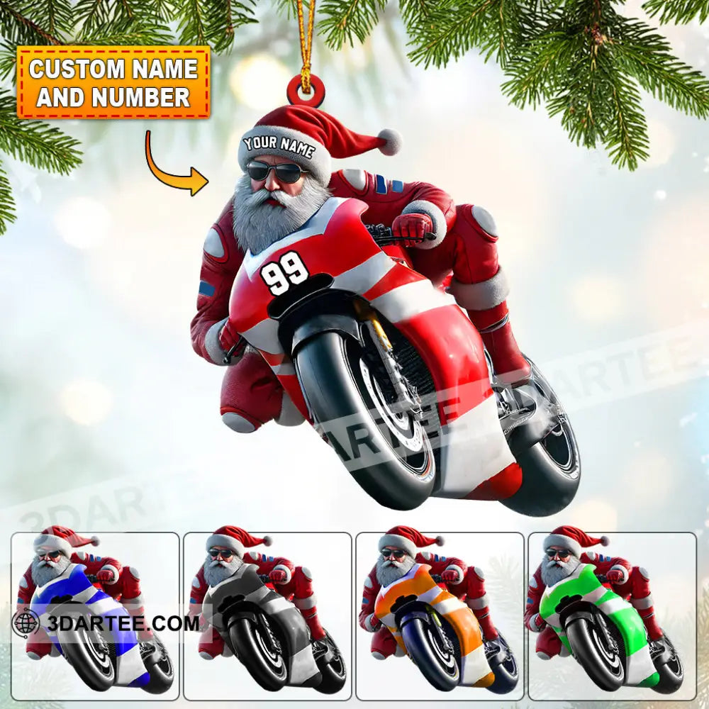 Santa Motobike Christmas Ornament Personalized Ornament 3.54’’ / 1 Ornament Ornament