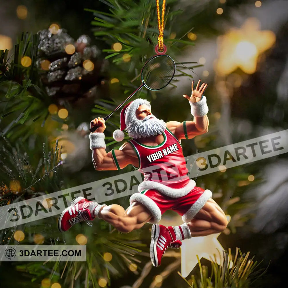 Santa Plays Badminton Christmas Ornament Personalized Ornament Ornament