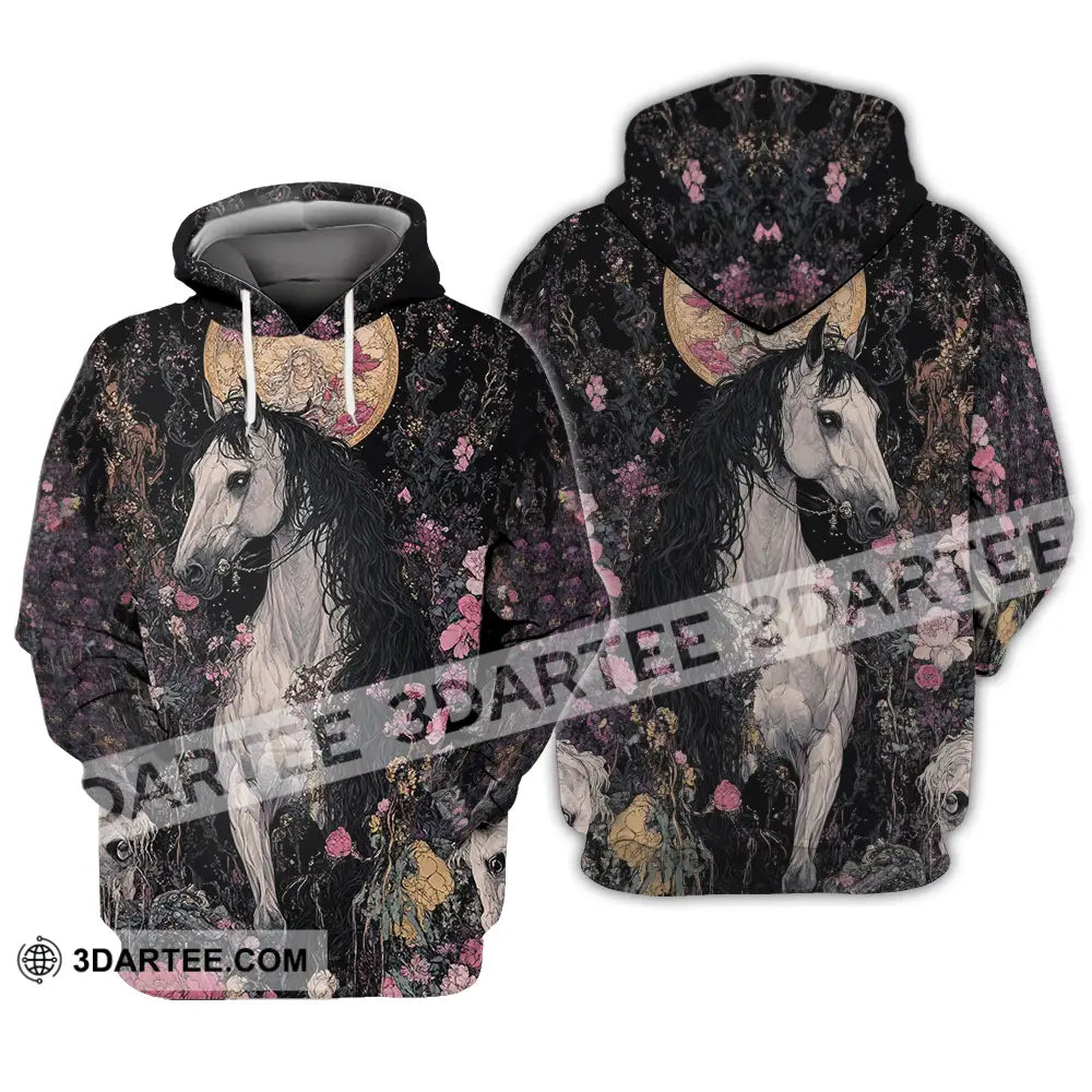 Unisex Shirt - Black Horse And Flowers Horse Graphic Animal Scenery Stylish Shirt Hoodie / S T-shirt
