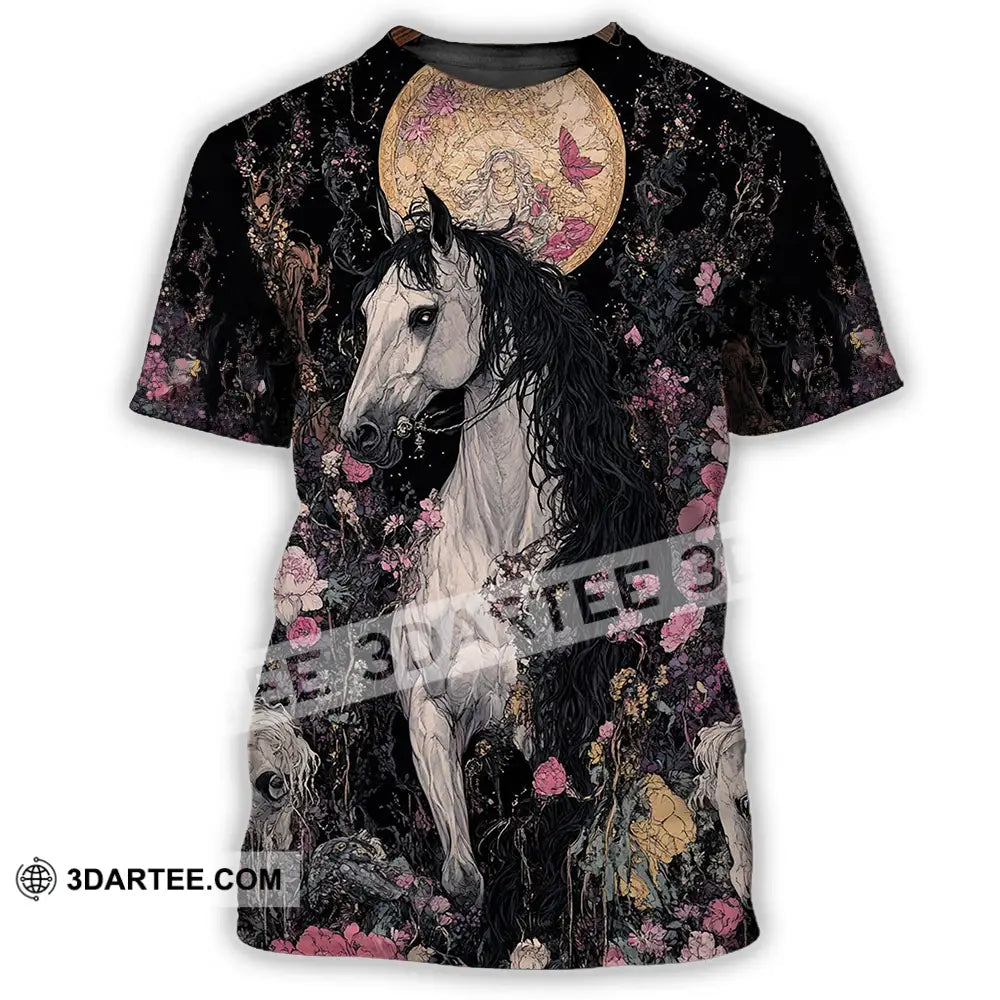 Unisex Shirt - Black Horse And Flowers Horse Graphic Animal Scenery Stylish Shirt T-Shirt / S T-shirt