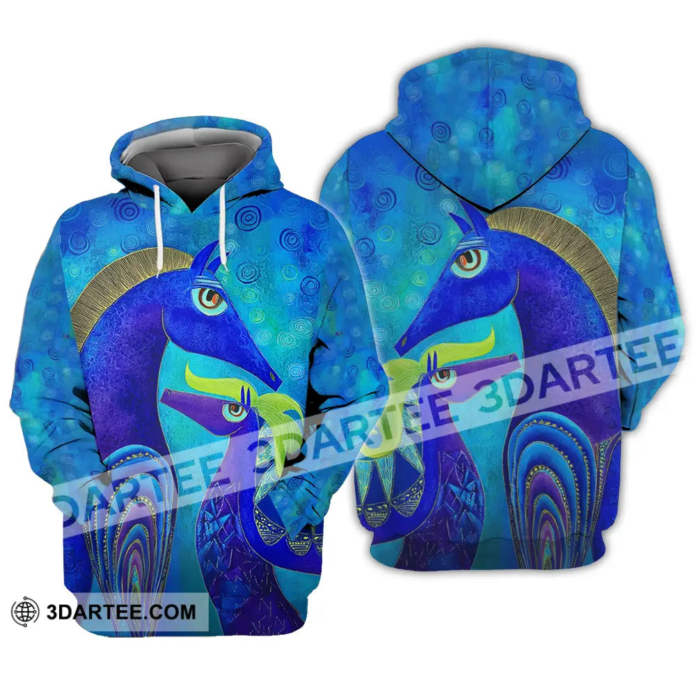 Unisex Shirt - Blue Abstract Art Horses Graphic Shirt Hoodie / S T-shirt