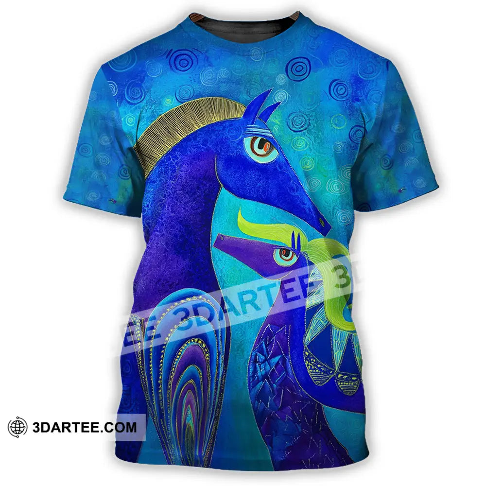 Unisex Shirt - Blue Abstract Art Horses Graphic Shirt T-Shirt / S T-shirt