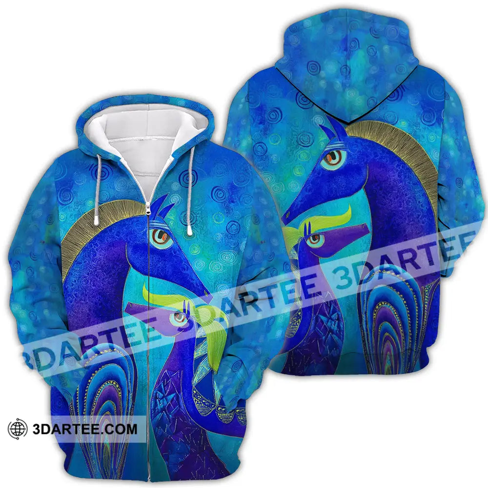Unisex Shirt - Blue Abstract Art Horses Graphic Shirt Zipper Hoodie / S T-shirt