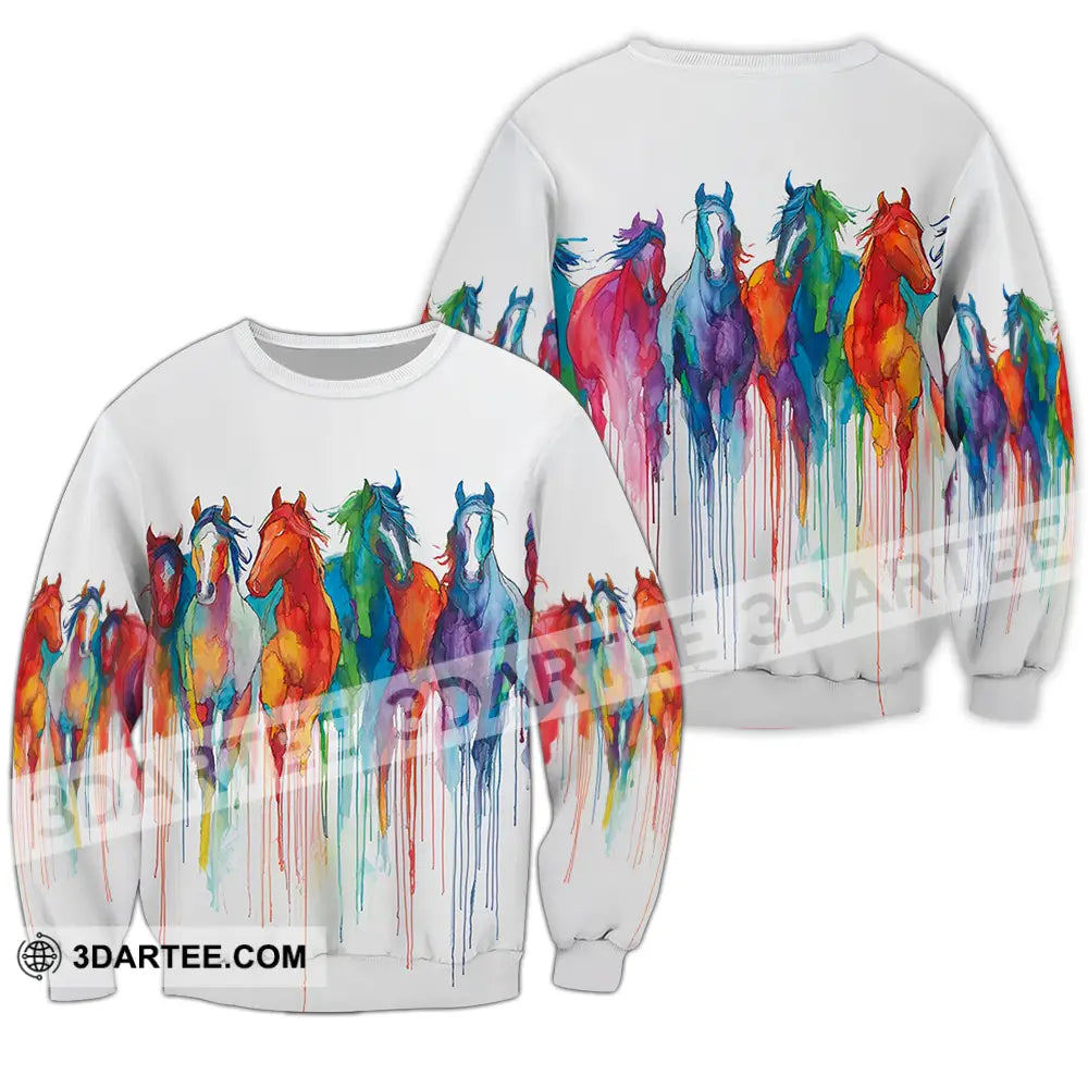 Unisex Shirt - Colorful Horses Horse Graphic Animal Scenery Stylish Shirt Long Sleeve / S T-shirt