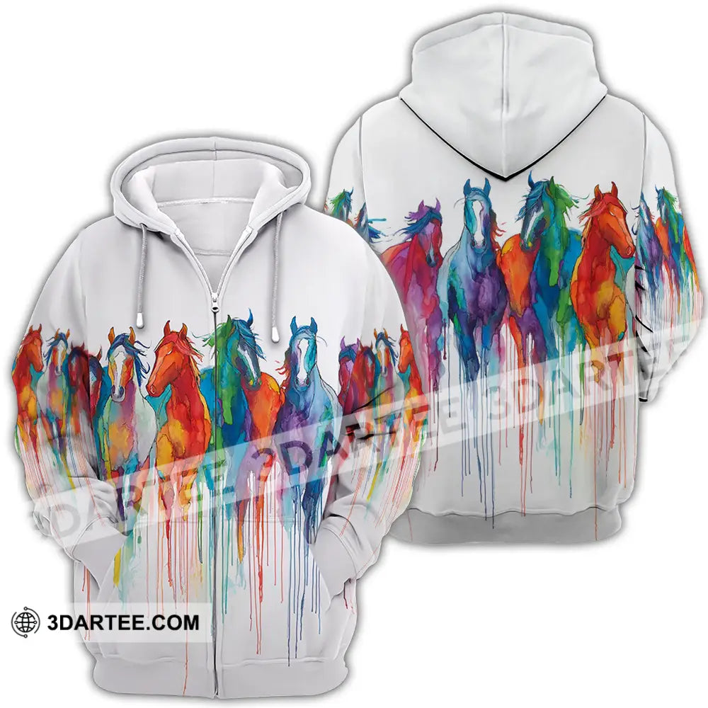 Unisex Shirt - Colorful Horses Horse Graphic Animal Scenery Stylish Shirt Zipper Hoodie / S T-shirt