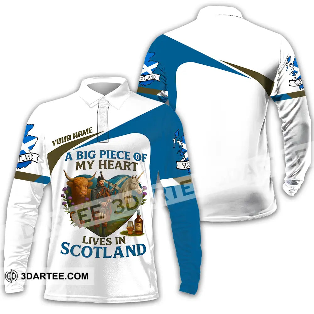 Unisex Shirt - Custom A Big Piece Of My Heart Lives In Scotland Shirt Long Sleeve Polo / S T-shirt
