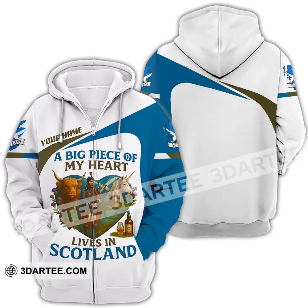 Unisex Shirt - Custom A Big Piece Of My Heart Lives In Scotland Shirt Zipper Hoodie / S T-shirt