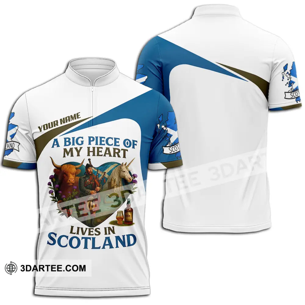 Unisex Shirt - Custom A Big Piece Of My Heart Lives In Scotland Shirt Zipper Polo Shirt / S T-shirt