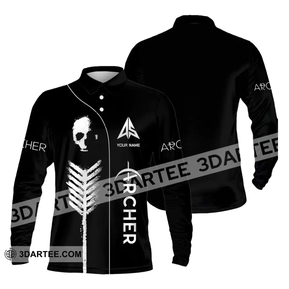 Unisex Shirt - Custom Archery Skullcap Archery Player Shirt Long Sleeve Polo / S T-shirt