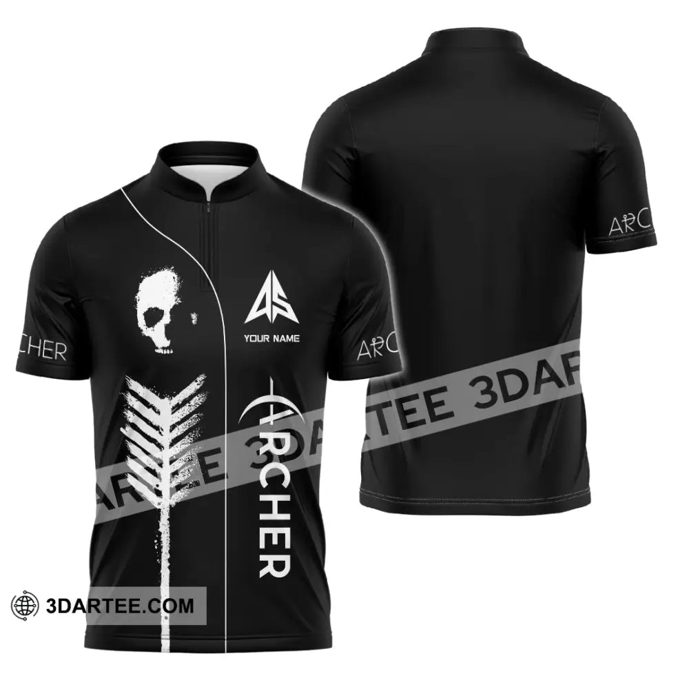 Unisex Shirt - Custom Archery Skullcap Archery Player Shirt Zipper Polo Shirt / S T-shirt