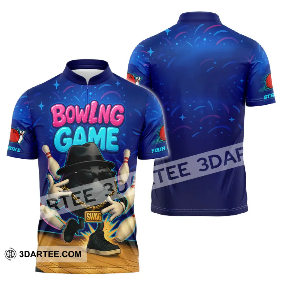 Unisex Shirt - Custom Bowling Game Swag Shirt Zipper Polo Shirt / S T-shirt