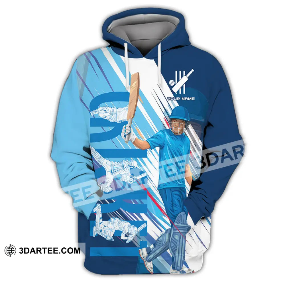 Unisex Shirt Custom Cricket Player Blue Design Shirt Hoodie / S T shirt