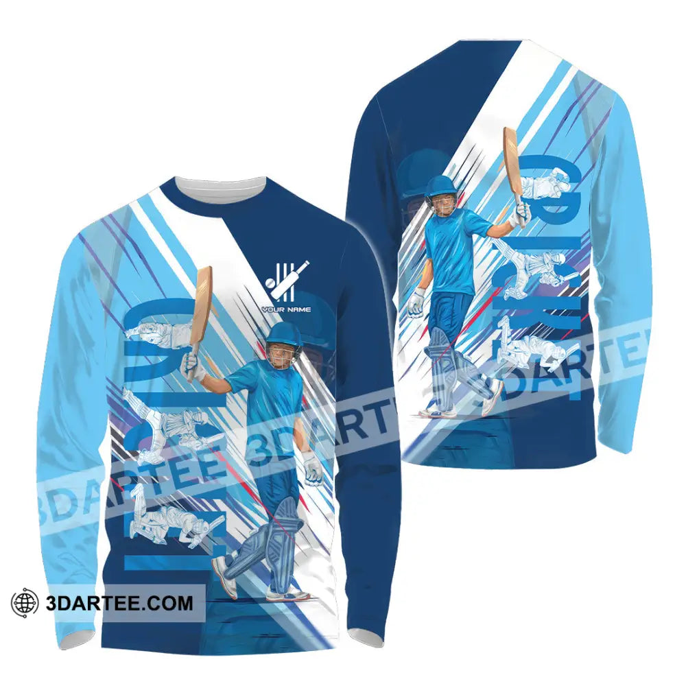 Unisex Shirt Custom Cricket Player Blue Design Shirt Long Sleeve Shirt / S T shirt