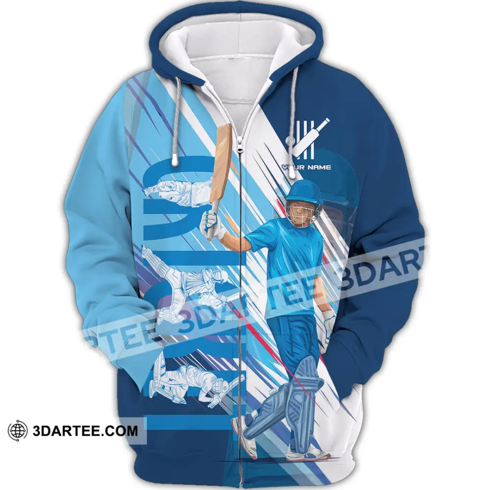 Unisex Shirt Custom Cricket Player Blue Design Shirt Zipper Hoodie / S T shirt