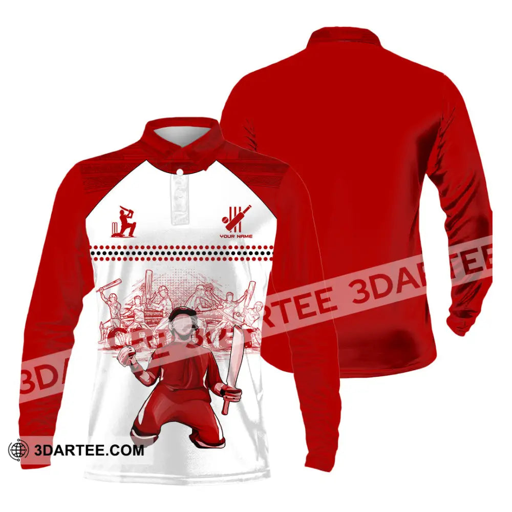Unisex Shirt Custom Cricket Player Red Design Shirt Long Sleeve Polo / S T shirt