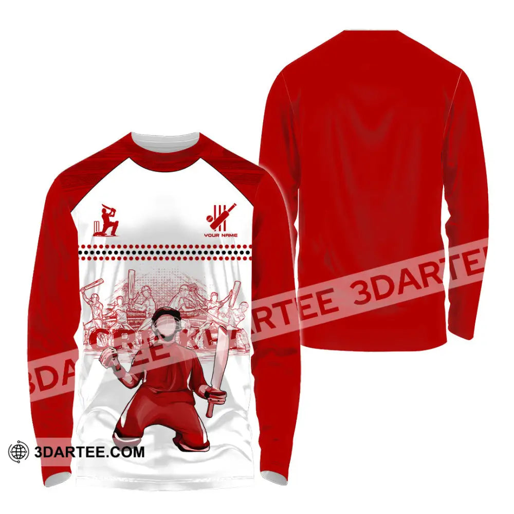 Unisex Shirt Custom Cricket Player Red Design Shirt Long Sleeve Shirt / S T shirt