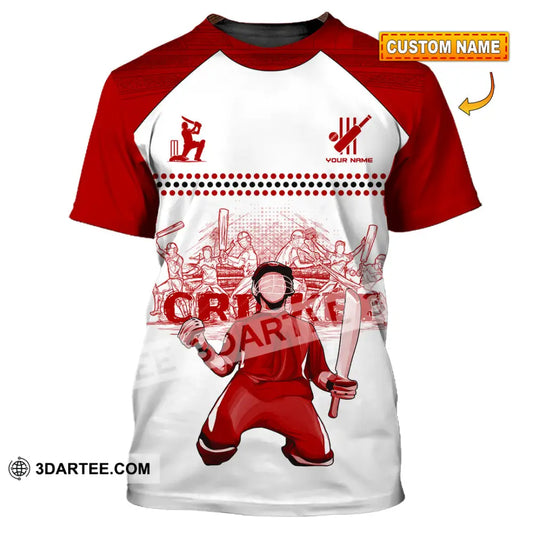 Unisex Shirt Custom Cricket Player Red Design Shirt T shirt