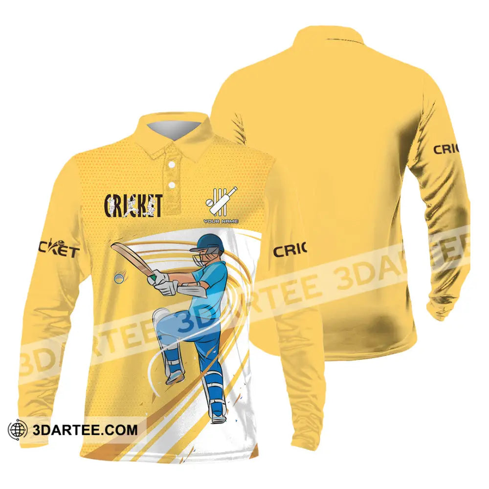 Unisex Shirt Custom Cricket Player Yellow Design Shirt Long Sleeve Polo / S T shirt