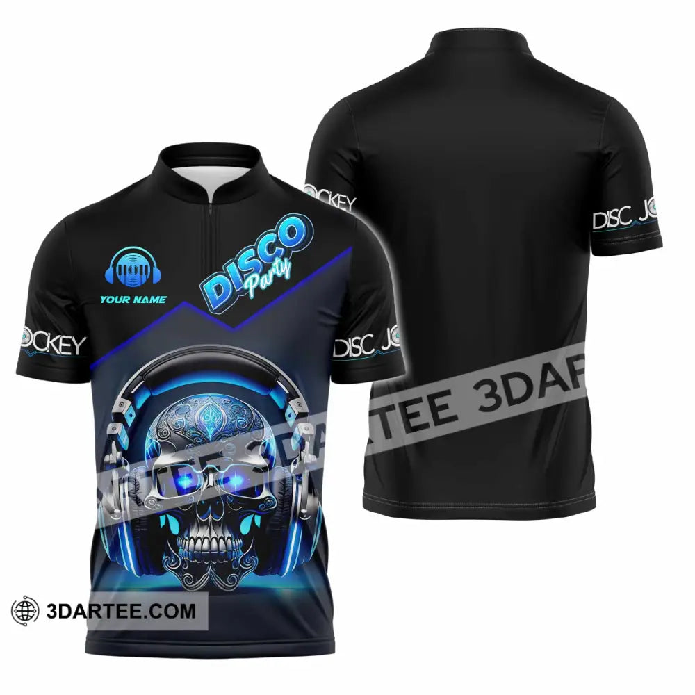 Unisex Shirt - Custom Disco Party Skull Shirt Zipper Polo Shirt / S T-shirt