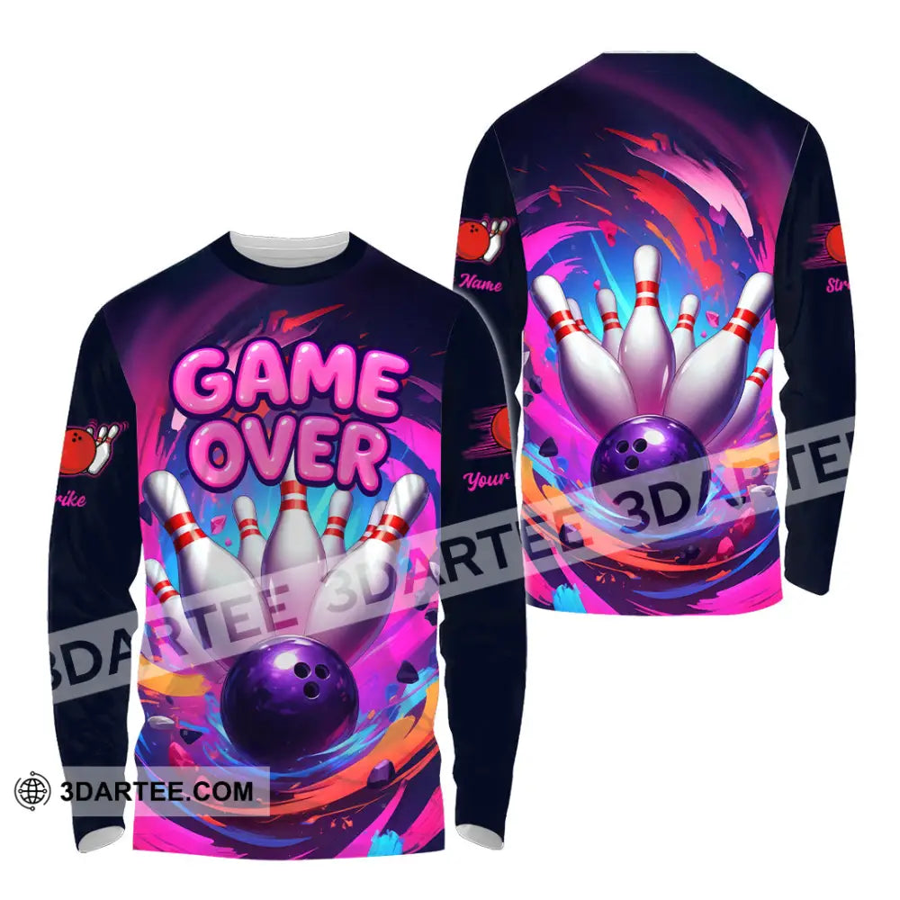 Unisex Shirt - Custom Funny Bowling Game Purple Shirt Long Sleeve Shirt / S T-shirt