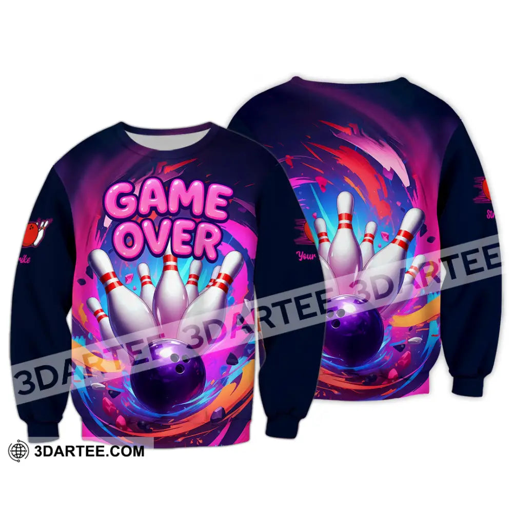 Unisex Shirt - Custom Funny Bowling Game Purple Shirt Long Sleeve / S T-shirt