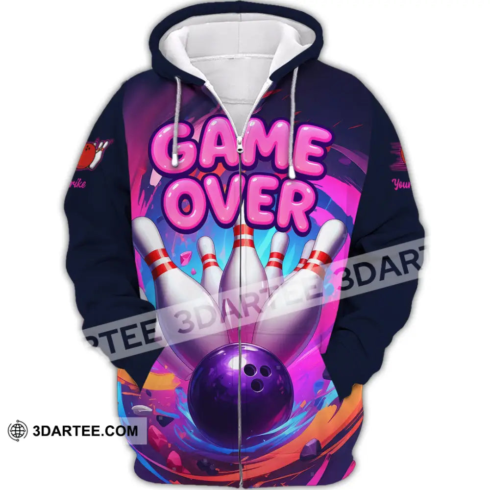 Unisex Shirt - Custom Funny Bowling Game Purple Shirt Zipper Hoodie / S T-shirt