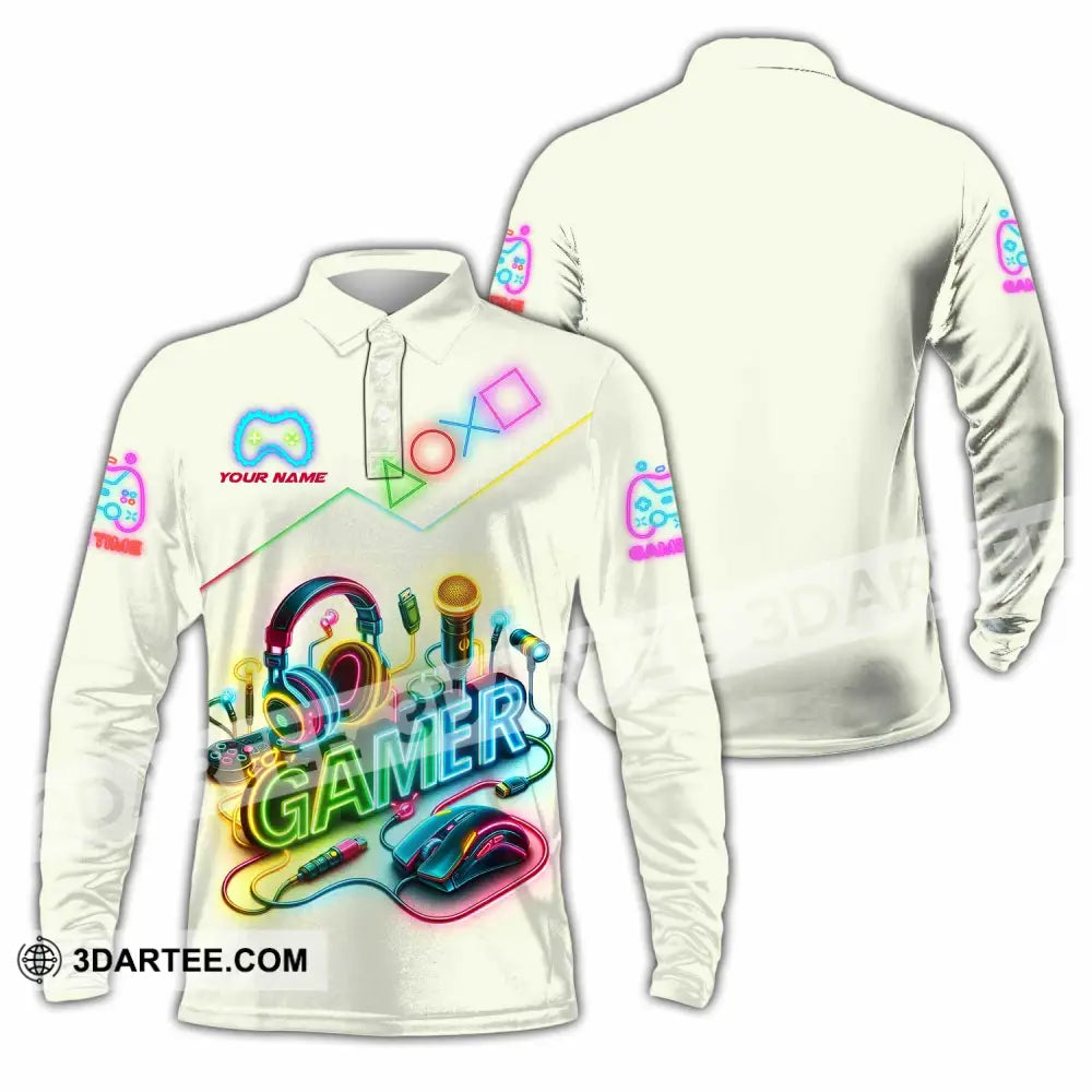 Unisex Shirt - Custom Gamer Game Time Shirt Long Sleeve Polo / S T-shirt
