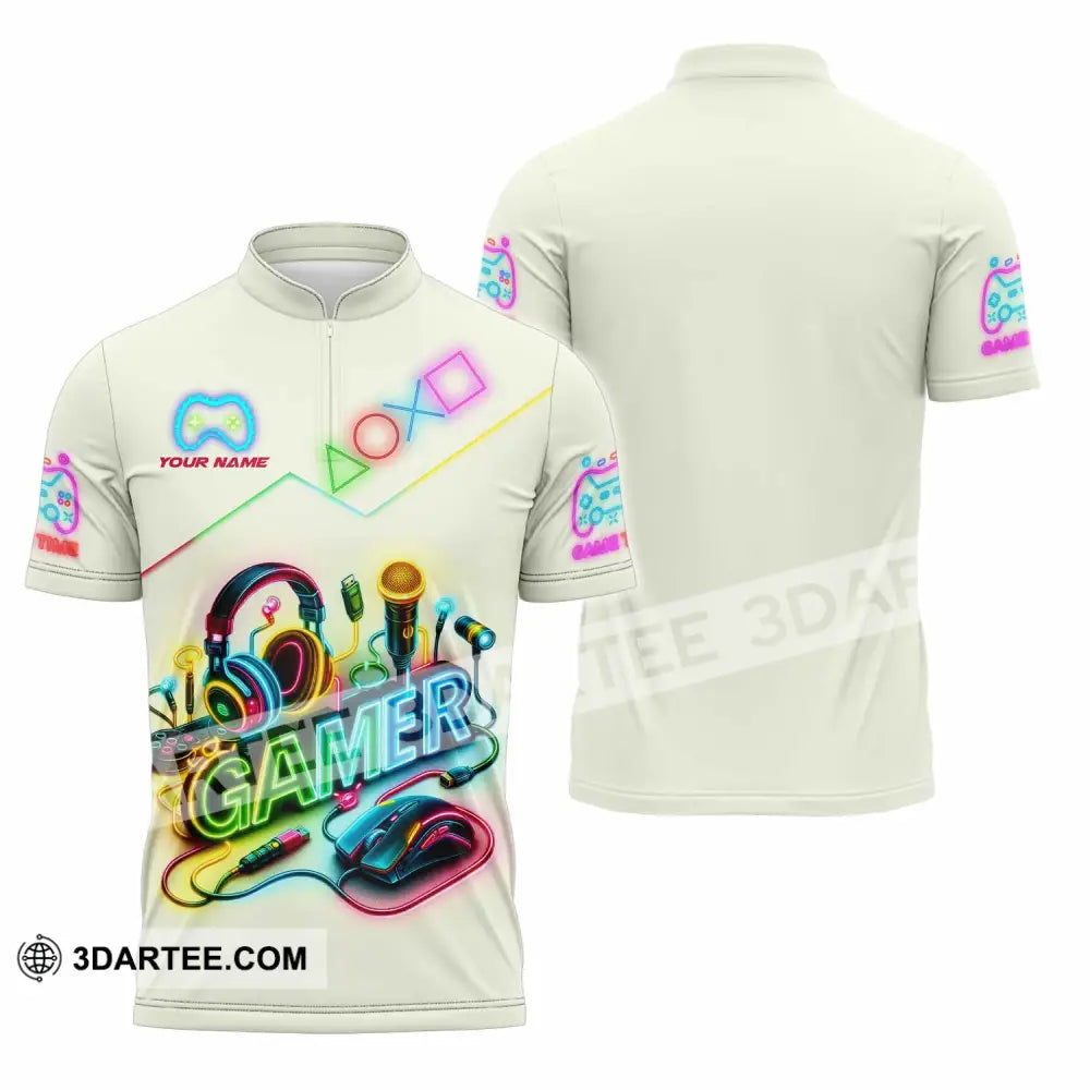 Unisex Shirt - Custom Gamer Game Time Shirt Zipper Polo Shirt / S T-shirt
