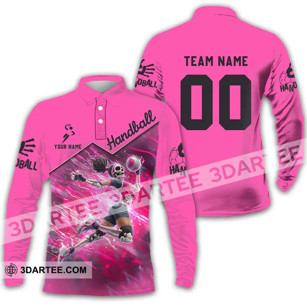 Unisex Shirt - Custom Handball Pink Shirt Long Sleeve Polo / S T-shirt