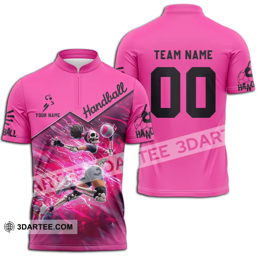 Unisex Shirt - Custom Handball Pink Shirt Zipper Polo Shirt / S T-shirt
