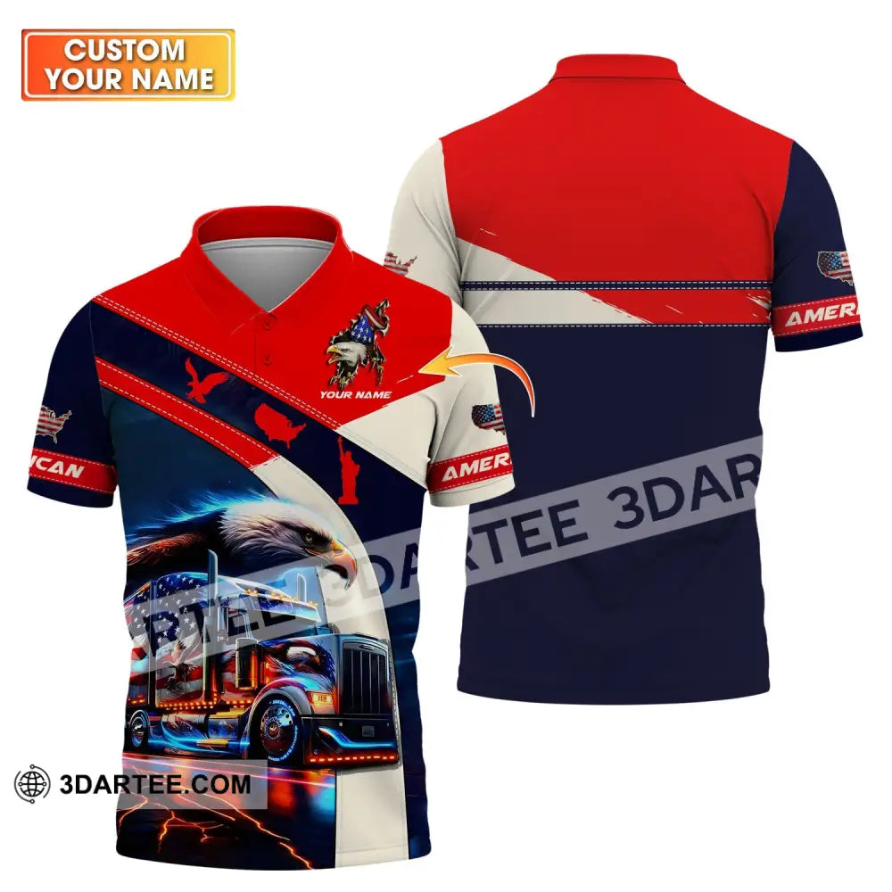 Unisex Shirt - Custom Name 3D America Truck Flag Color T-Shirt