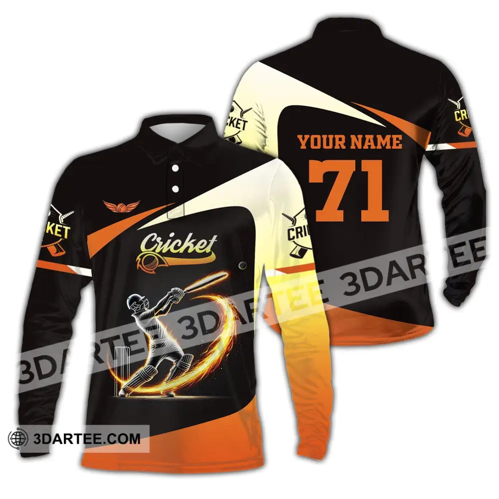 Unisex Shirt Custom Name And Number Cricket Ball Hoodie Long Sleeve Polo / S T-Shirt