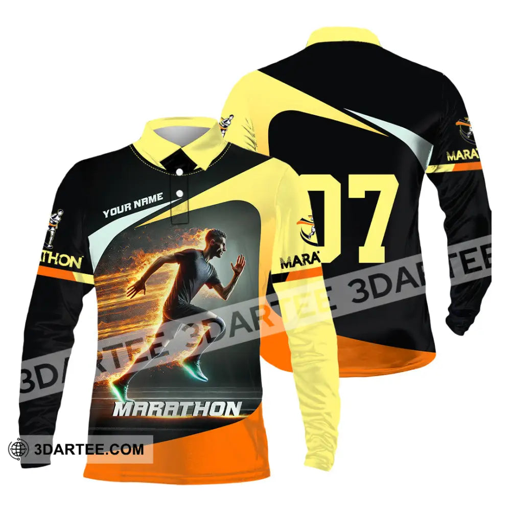 Unisex Shirt Custom Name And Number Marathon Lover Gift Long Sleeve Polo / S T-Shirt