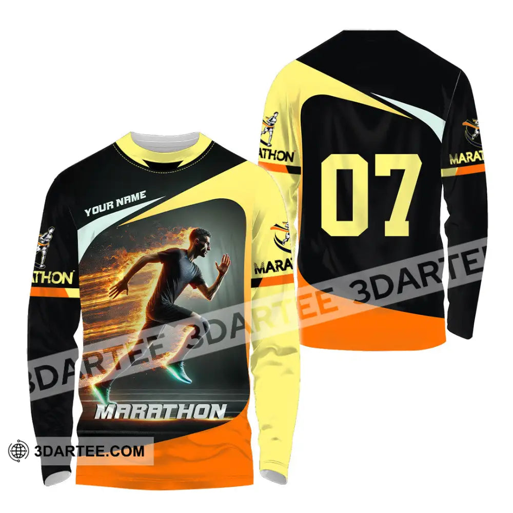 Unisex Shirt Custom Name And Number Marathon Lover Gift Long Sleeve / S T-Shirt