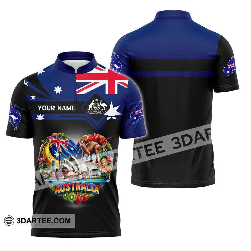 Unisex Shirt Custom Name Australia Polo Long Sleeve Australian Gift Zipper / S T-Shirt