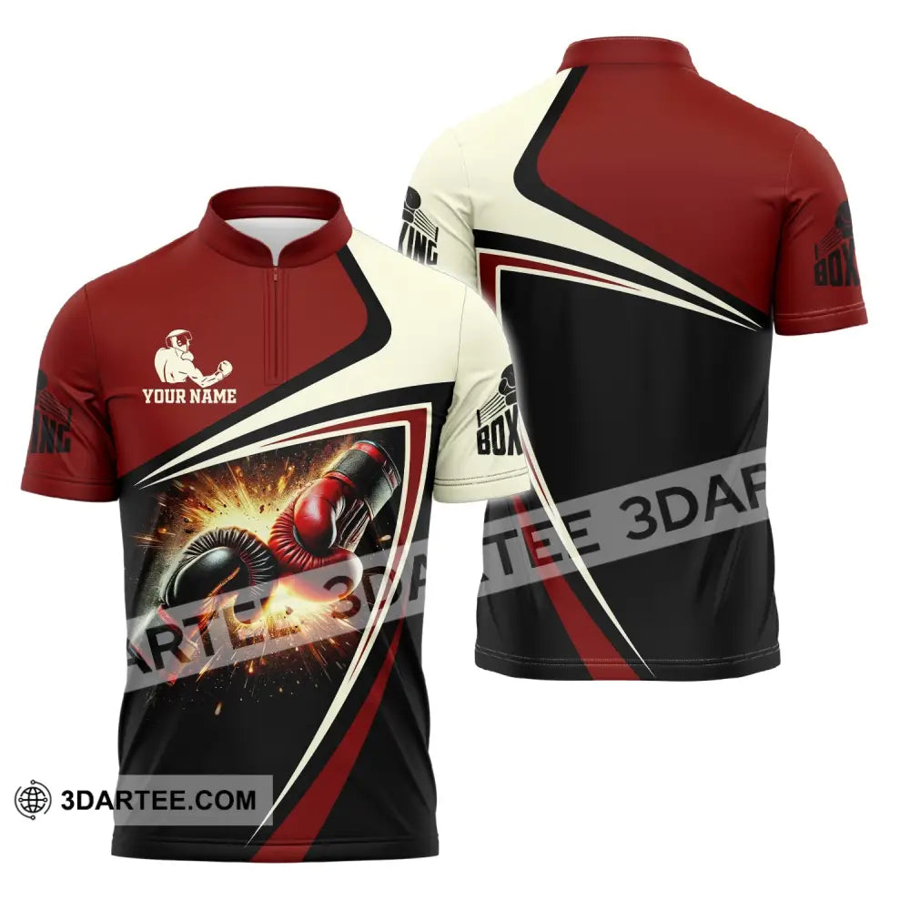 Unisex Shirt Custom Name Boxing Polo Long Sleeve Love T-Shirt Zipper / S T-Shirt