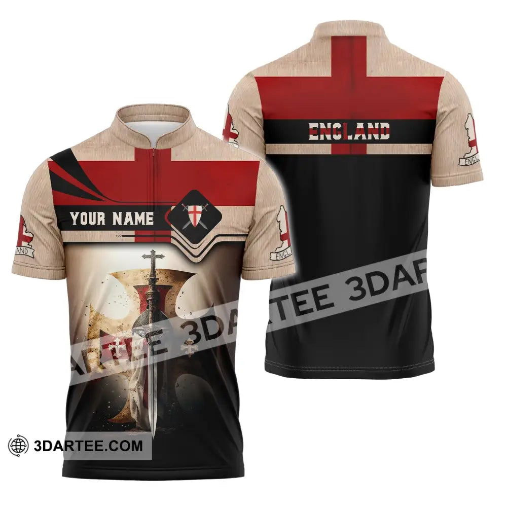 Unisex Shirt Custom Name England Polo Long Sleeve English Gift Zipper / S T-Shirt